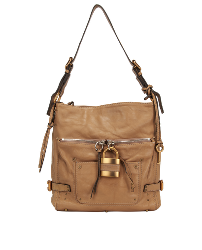 Paddington Shoulder Bag, &pound;260, Handbags, Beige, Leather, Front view